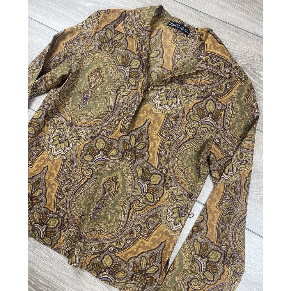 Lafayette 148 Womens Wool Vintage Style Long Sleeve Paisley Tapestry Brown Sz 10